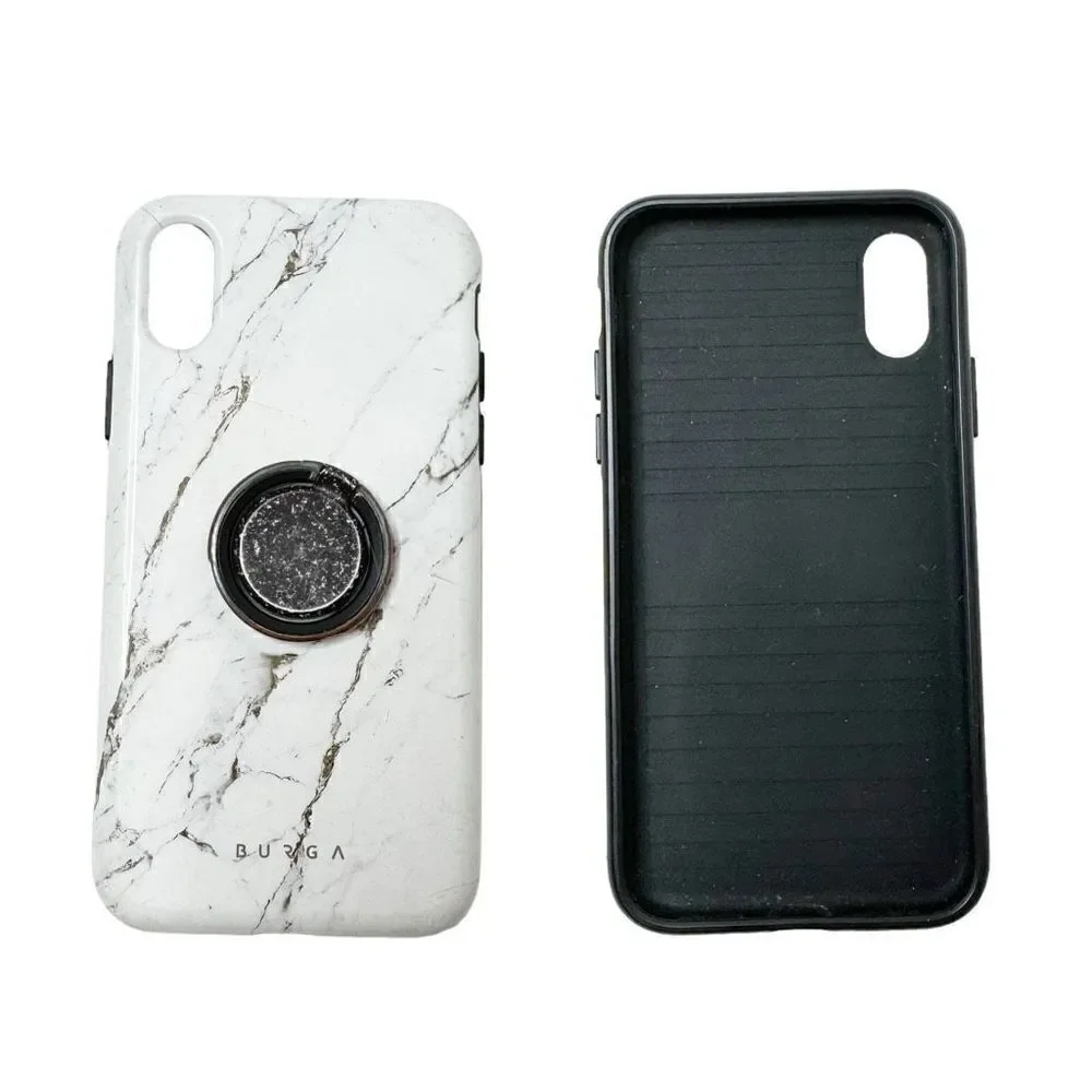 Burga Satin White - Marble iPhone X / XS Case & Marble Ring Holder Set Preowned